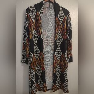 Yak & Yeti Open Cardigan Sweater Black Geometric Diamond S/M Nepal